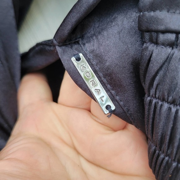 Koral Womens XS Navy Satin Bomber Jacket‎ Zip Up Athletic Track Style - Picture 6 of 10